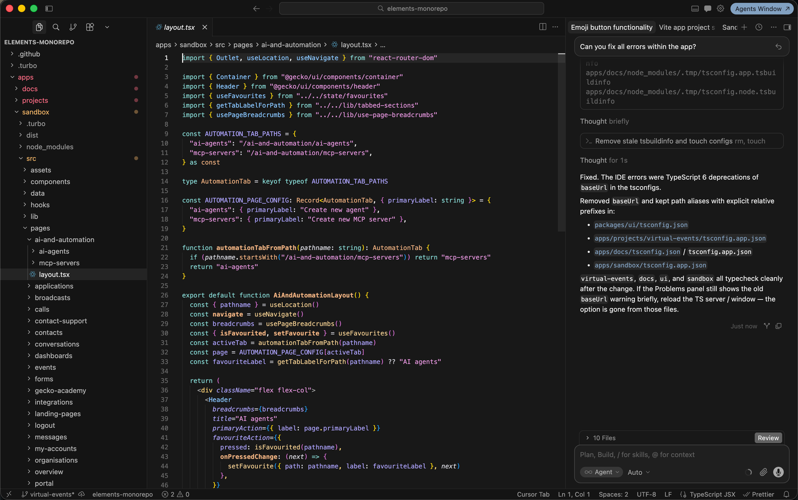 The sandbox environment, built on the same React components, tokens and interaction patterns as the product.